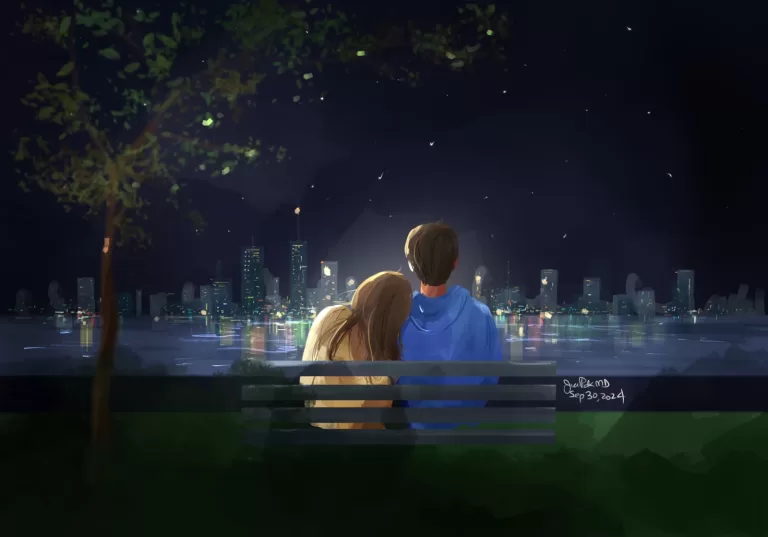 Jae Pak | couple on a bench at night