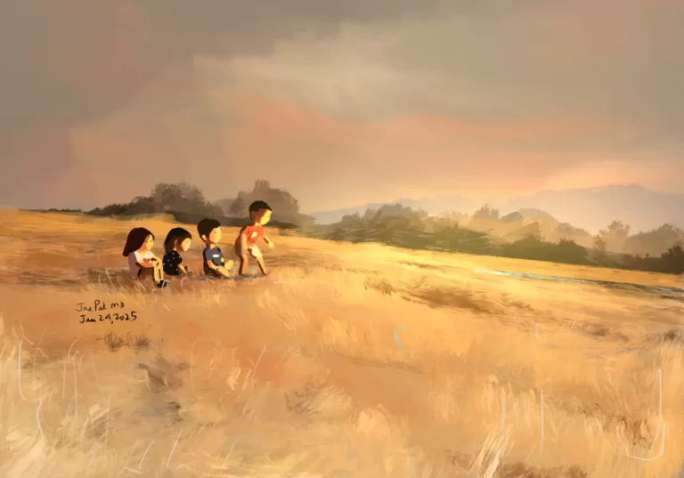 Jae Pak | Kids sunset in a hill
